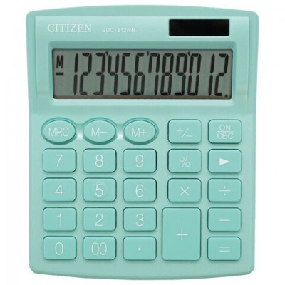 Калькулятор настольный Citizen SDC-812NR-GN 12 разр.двойное питание 102*124*25mm бирюзовый